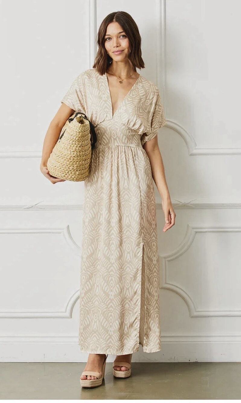 Suzy D London Ginger print satin dress Small Fall Long Dress (AQ13)